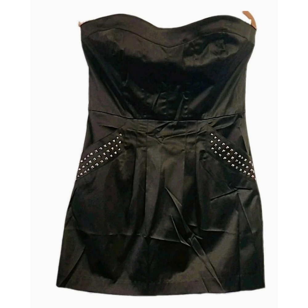 Little Black Dress Size 11 Strapless Halter Studded Pockets Mini Gothglam Party
